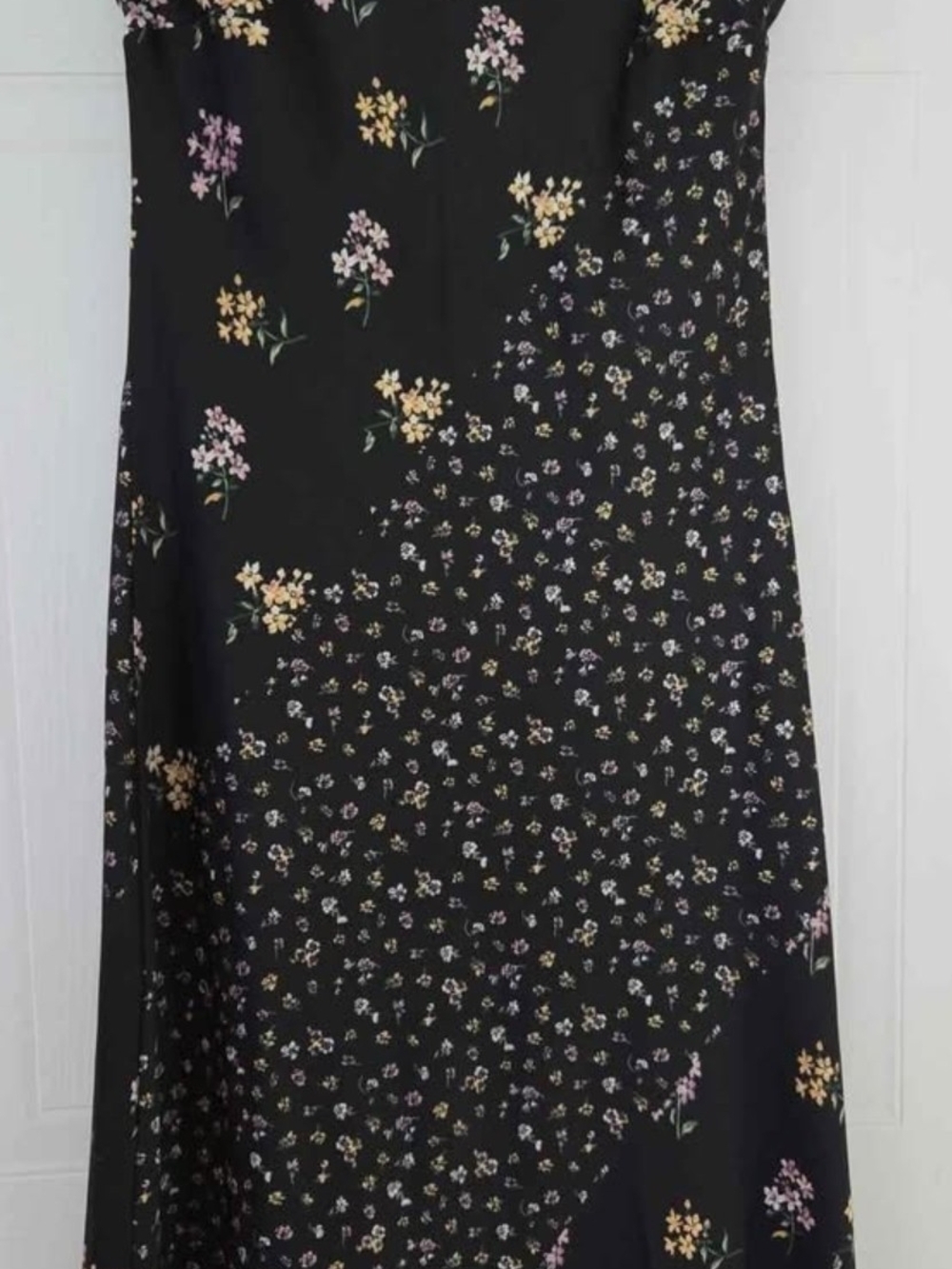 Guess Black Floral Midi Dress with Yellow and Pink Blooms
